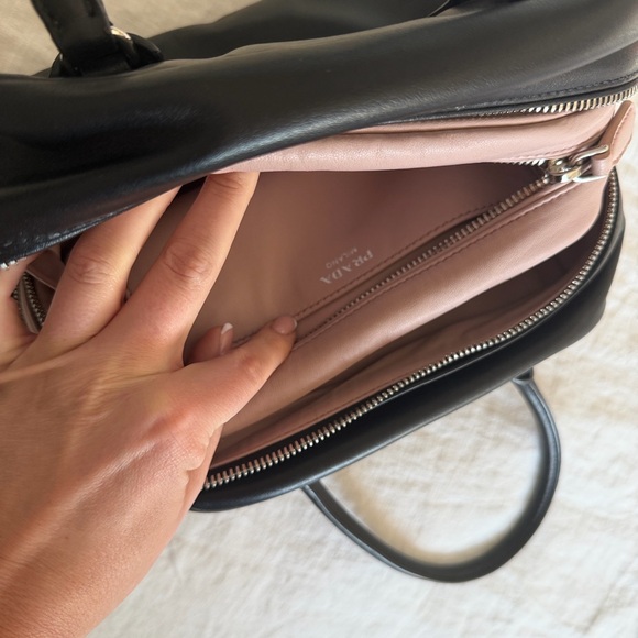 Prada Black Bauletto Saffiano Leather Bag with Soft Pink Calf Leather Interior - Picture 5 of 7